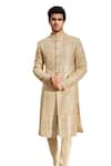 Osaa by Adarsh_Beige Embroidered Badla Sherwani Churidar Set _Online_at_Aza_Fashions