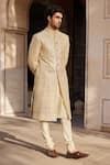 Shop_Osaa by Adarsh_Beige Embroidered Badla Sherwani Churidar Set _Online_at_Aza_Fashions