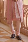 Osaa by Adarsh_Pink Raw Silk Embroidered Zardosi Sherwani Set _Online_at_Aza_Fashions