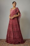 Buy_Vana Ethnics_Pink Viscouse Embellished Floral Notched Blouse With Lehenga _at_Aza_Fashions