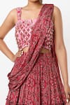 Shop_Vana Ethnics_Pink Viscouse Embellished Floral Notched Blouse With Lehenga _Online_at_Aza_Fashions