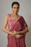 Vana Ethnics_Pink Viscouse Embellished Floral Notched Blouse With Lehenga _at_Aza_Fashions