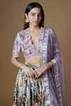 Buy_Vana Ethnics_Purple Viscouse Printed Bead Scallop Floral Lehenga Blouse Set _Online_at_Aza_Fashions