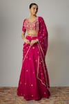 Buy_Vana Ethnics_Pink Georgette Embroidered Thread V Neck Mirror Detailed Blouse Lehenga Set _at_Aza_Fashions