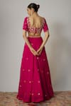 Shop_Vana Ethnics_Pink Georgette Embroidered Thread V Neck Mirror Detailed Blouse Lehenga Set _at_Aza_Fashions