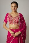 Vana Ethnics_Pink Georgette Embroidered Thread V Neck Mirror Detailed Blouse Lehenga Set _Online_at_Aza_Fashions