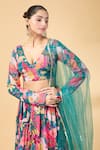 Buy_Vana Ethnics_Blue Georgette Printed Floral V Neck Lehenga Set 