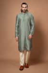 Buy_Priyanka Haralalka_Green Silk, Cotton Kurta With Pyjama _at_Aza_Fashions