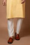 Shop_Priyanka Haralalka_Yellow Cotton, Silk Plain Kurta With Pyjama _Online_at_Aza_Fashions