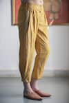 Buy_Swatti Kapoor_Yellow 100% Cotton Pant Print Foil Hand Block Leen _Online_at_Aza_Fashions