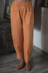 Shop_Swatti Kapoor_Orange 100% Cotton Foil Printed Ajuni Handwoven Zari Striped Pant _at_Aza_Fashions