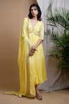 Buy_Ahi Clothing_Yellow Chinon Chiffon Hand Embroidered Moti V-neck Anarkali Palazzo Set _at_Aza_Fashions