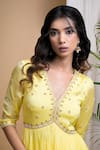 Ahi Clothing_Yellow Chinon Chiffon Hand Embroidered Moti V-neck Anarkali Palazzo Set _at_Aza_Fashions