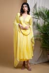 Buy_Ahi Clothing_Yellow Chinon Chiffon Hand Embroidered Moti V-neck Anarkali Palazzo Set 