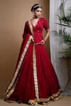 Buy_Ahi Clothing_Maroon Heavy Georgette Hand Embroidered Mirrors V-neck Lehenga Set _at_Aza_Fashions