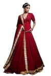 Buy_Ahi Clothing_Maroon Heavy Georgette Hand Embroidered Mirrors V-neck Lehenga Set _Online_at_Aza_Fashions