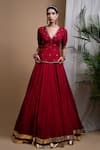 Shop_Ahi Clothing_Maroon Heavy Georgette Hand Embroidered Mirrors V-neck Lehenga Set _Online_at_Aza_Fashions