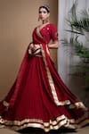 Ahi Clothing_Maroon Heavy Georgette Hand Embroidered Mirrors V-neck Lehenga Set _at_Aza_Fashions