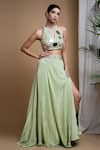 Buy_Ahi Clothing_Green Heavy Crepe Hand Embroidered Mirrors Halter Skirt With Blouse _at_Aza_Fashions