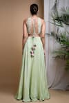 Shop_Ahi Clothing_Green Heavy Crepe Hand Embroidered Mirrors Halter Skirt With Blouse _at_Aza_Fashions