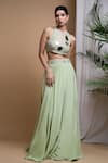 Buy_Ahi Clothing_Green Heavy Crepe Hand Embroidered Mirrors Halter Skirt With Blouse _Online_at_Aza_Fashions