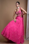 Buy_Ahi Clothing_Pink Heavy Georgette Digital Print Floral Sweetheart Lehenga With Bustier _at_Aza_Fashions