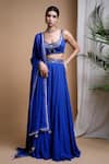 Buy_Ahi Clothing_Blue Heavy Georgette Hand Embroidered Mirrors U Neck Slit Lehenga Blouse Set _at_Aza_Fashions