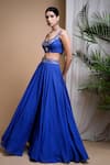 Ahi Clothing_Blue Heavy Georgette Hand Embroidered Mirrors U Neck Slit Lehenga Blouse Set _at_Aza_Fashions