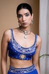 Buy_Ahi Clothing_Blue Heavy Georgette Hand Embroidered Mirrors U Neck Slit Lehenga Blouse Set 