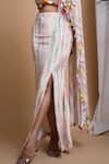 Ahi Clothing_White Heavy Crepe Digital Print Linear Sweetheart Draped Skirt With Bustier _Online_at_Aza_Fashions