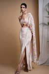 Shop_Ahi Clothing_White Heavy Crepe Digital Print Linear Sweetheart Draped Skirt With Bustier _Online_at_Aza_Fashions