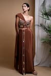 Buy_Ahi Clothing_Brown Heavy Crepe Hand Embroidered Mirrors Embellished Corset With Draped Skirt _at_Aza_Fashions