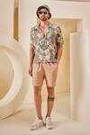 Buy_The Royaleum_Beige Linen Satin Printed Landscape Shirt With Shorts _at_Aza_Fashions