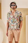 The Royaleum_Beige Linen Satin Printed Landscape Shirt With Shorts _Online_at_Aza_Fashions