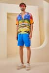 Buy_The Royaleum_Blue Shorts Linen Printed Tropical Landscape Shirt With _at_Aza_Fashions