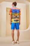 Shop_The Royaleum_Blue Shorts Linen Printed Tropical Landscape Shirt With _at_Aza_Fashions