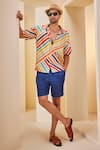 Buy_The Royaleum_Blue Shorts Linen Printed Diagonal Stripe Shirt With _at_Aza_Fashions