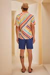 Shop_The Royaleum_Blue Shorts Linen Printed Diagonal Stripe Shirt With _at_Aza_Fashions