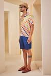 Buy_The Royaleum_Blue Shorts Linen Printed Diagonal Stripe Shirt With _Online_at_Aza_Fashions