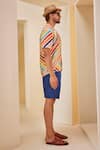 Shop_The Royaleum_Blue Shorts Linen Printed Diagonal Stripe Shirt With _Online_at_Aza_Fashions