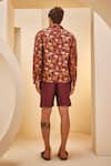 Shop_The Royaleum_Brown Linen Satin Printed Flamingo Shirt With Shorts _at_Aza_Fashions