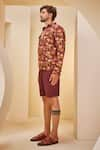 Shop_The Royaleum_Brown Linen Satin Printed Flamingo Shirt With Shorts _Online_at_Aza_Fashions