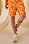 The Royaleum_Multi Color Linen Satin Printed Geometric Floral Shirt With Shorts _Online_at_Aza_Fashions