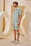 The Royaleum_Blue Linen Satin Printed Aquatic Shirt With Shorts _Online_at_Aza_Fashions