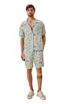 The Royaleum_Blue Linen Satin Printed Aquatic Shirt With Shorts _at_Aza_Fashions