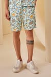 Buy_The Royaleum_Blue Linen Satin Printed Aquatic Shirt With Shorts 