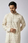 Spring Break_Ivory Kurta Dupion Silk Embroidery Chikankari With Pant _Online_at_Aza_Fashions