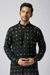 Buy_SPRING BREAK_Black Kurta Dupion Silk Embroidery Chikankari Lucknowi With Pant _Online_at_Aza_Fashions