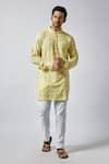 Buy_Spring Break_Yellow Kurta Dupion Silk Embroidery Chikankari Straight With Pant _at_Aza_Fashions