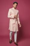 Buy_Spring Break_Pink Silk, Cotton Floral Jacquard Sherwani With Pant _at_Aza_Fashions